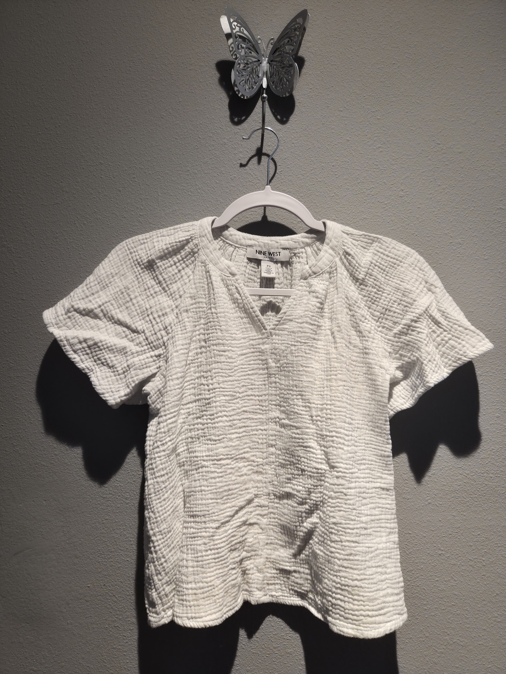 Nine West White Textured Women's Short-Sleeve Top